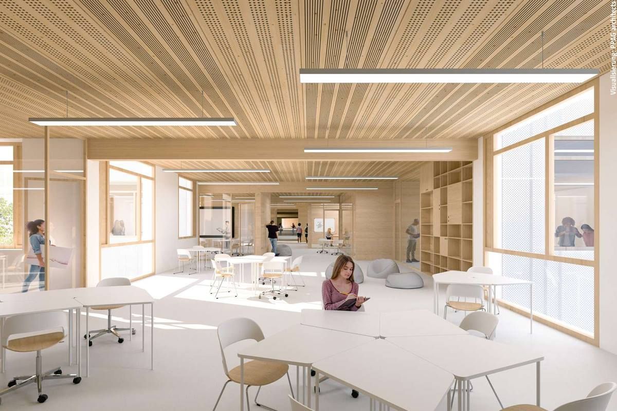 Ein weiteres Beispiel für Offenheit und Transparenz im modernen Schulbau: Schule an der Allee der Kosmonauten (Visualisierung PPAG Architekten Wien/Berlin)