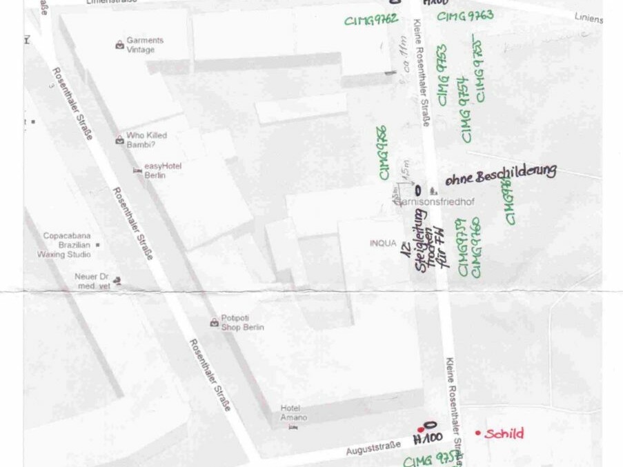 Mehrfamilienhaus Kleine Rosenthaler Straße Berlin_brandschutz plus eberl-pacan brandschutzplaner_Zeichnung Ortsbegehung Karte