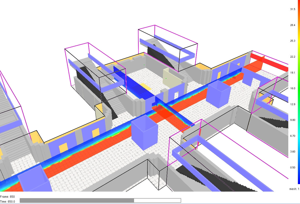 Simulation eines Brandes in einem Gebäude Grafik_Ing. Michael Pulker_MSc